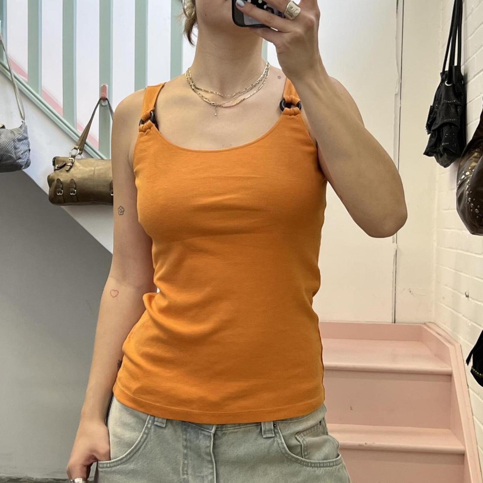 Orange fitted vintage vest with ring detail