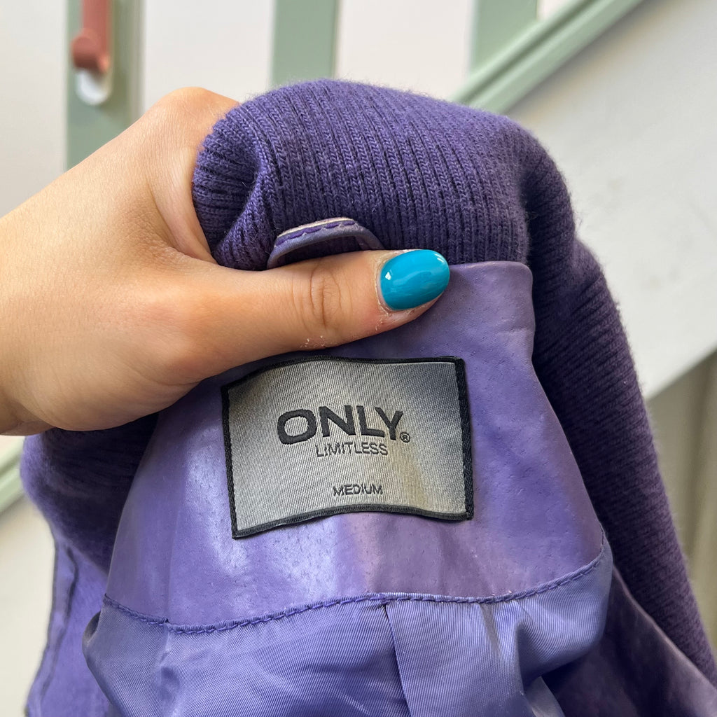 Purple leather zip up bomber jacket