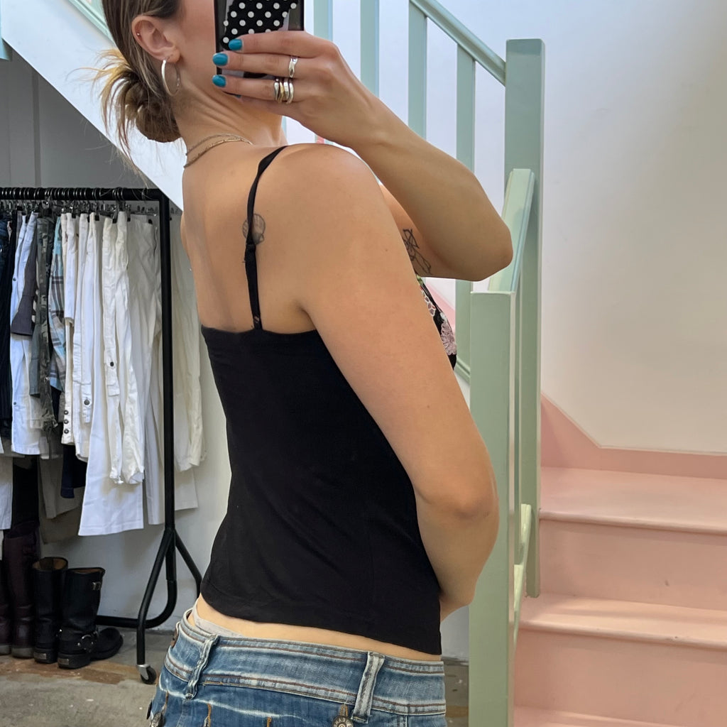 Black floral embroidered camis