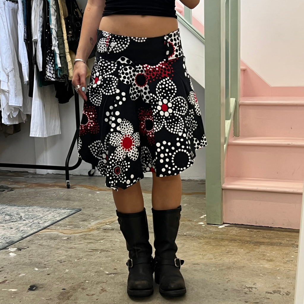 Black and red polka dot floral midi