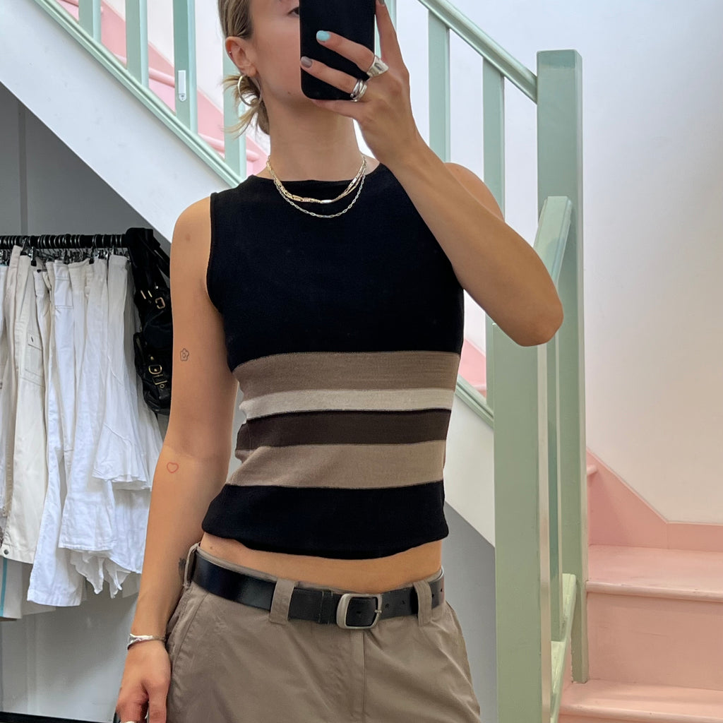 Black and khaki striped vest