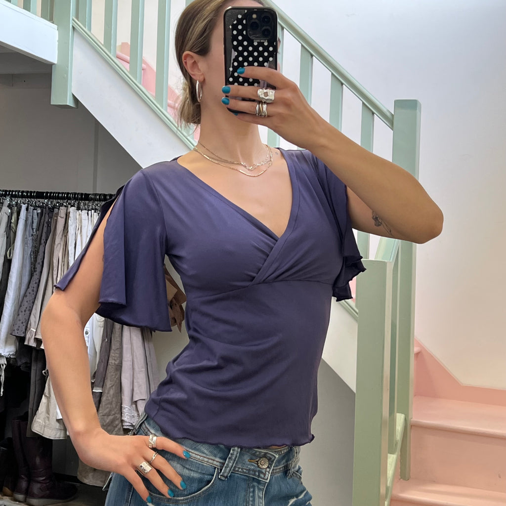 Purple flared sleeve blouse