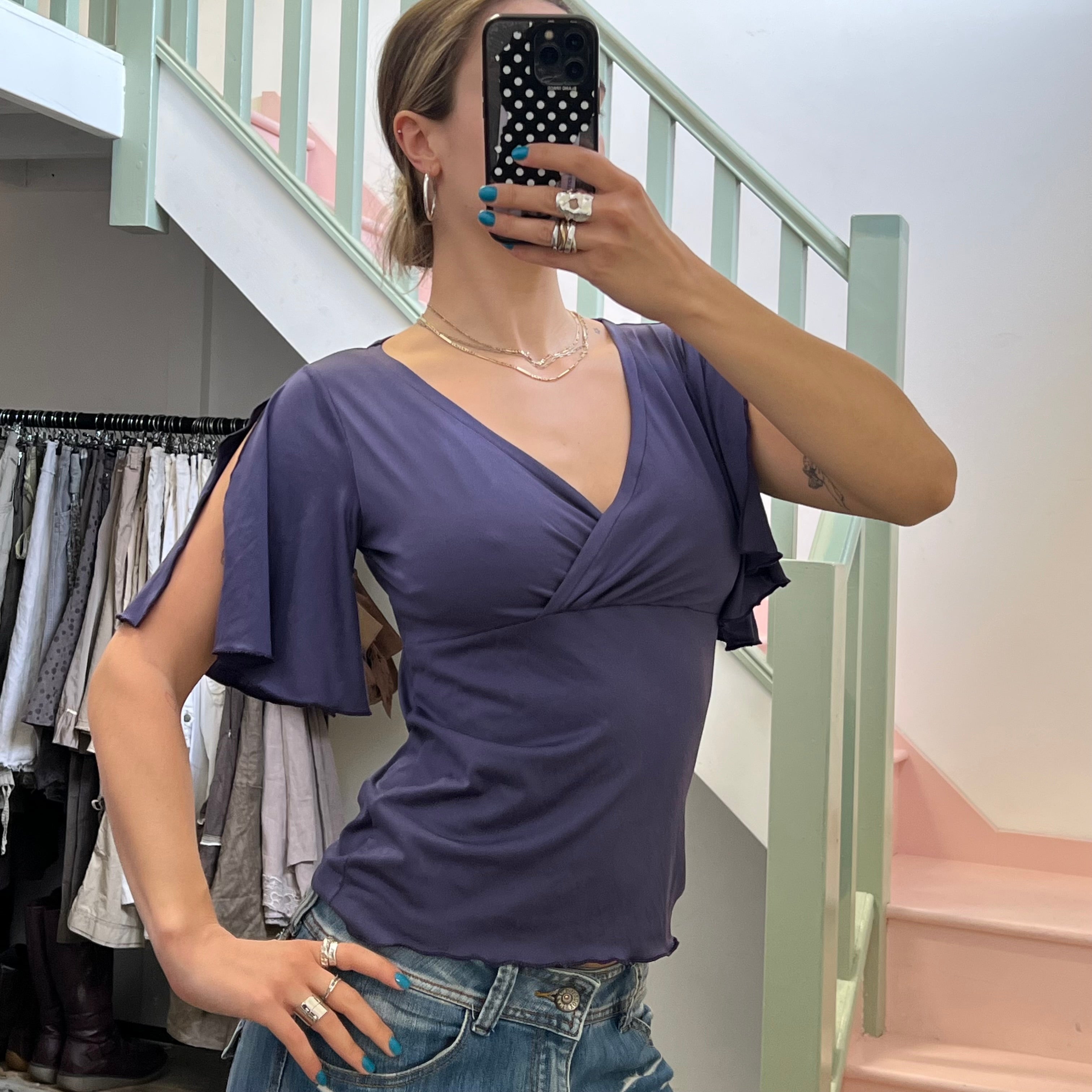 Purple flared sleeve blouse