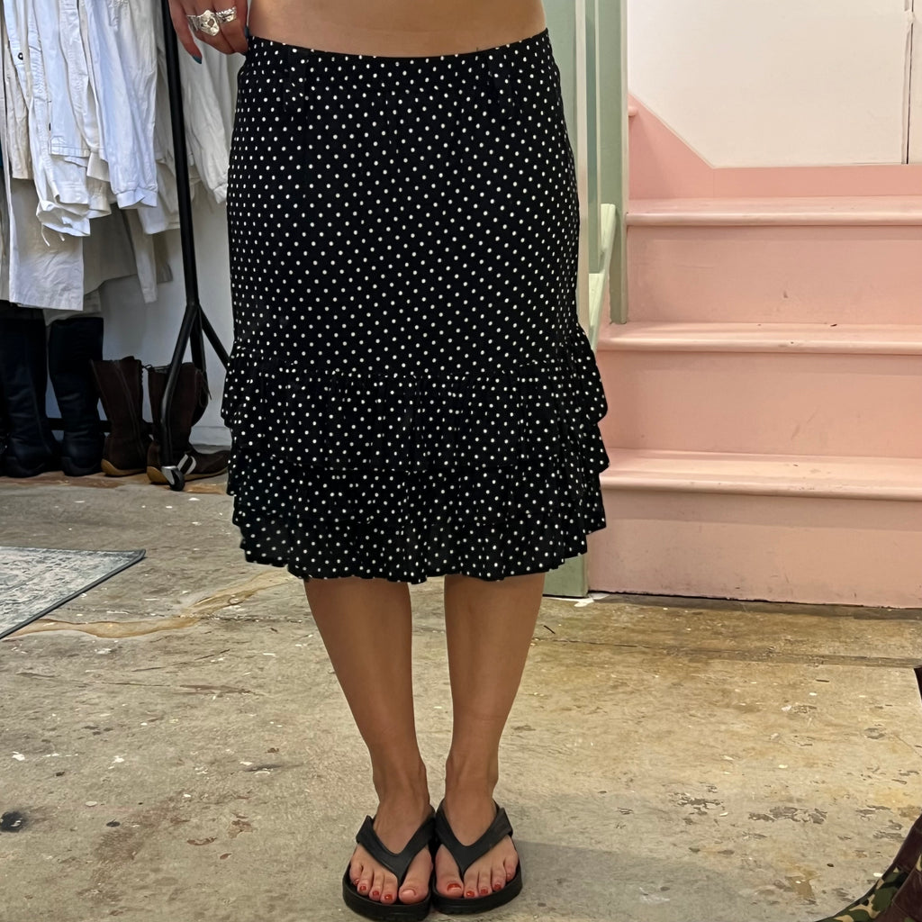 Black and white polka dot midi skirt