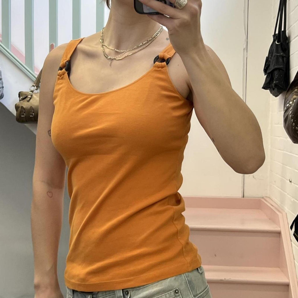 Orange fitted vintage vest with ring detail