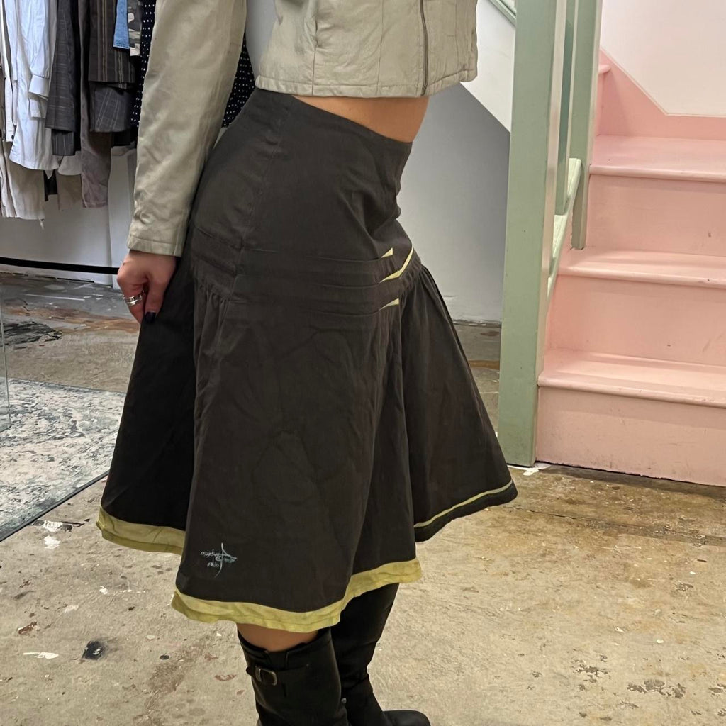Khaki utility midi skirt