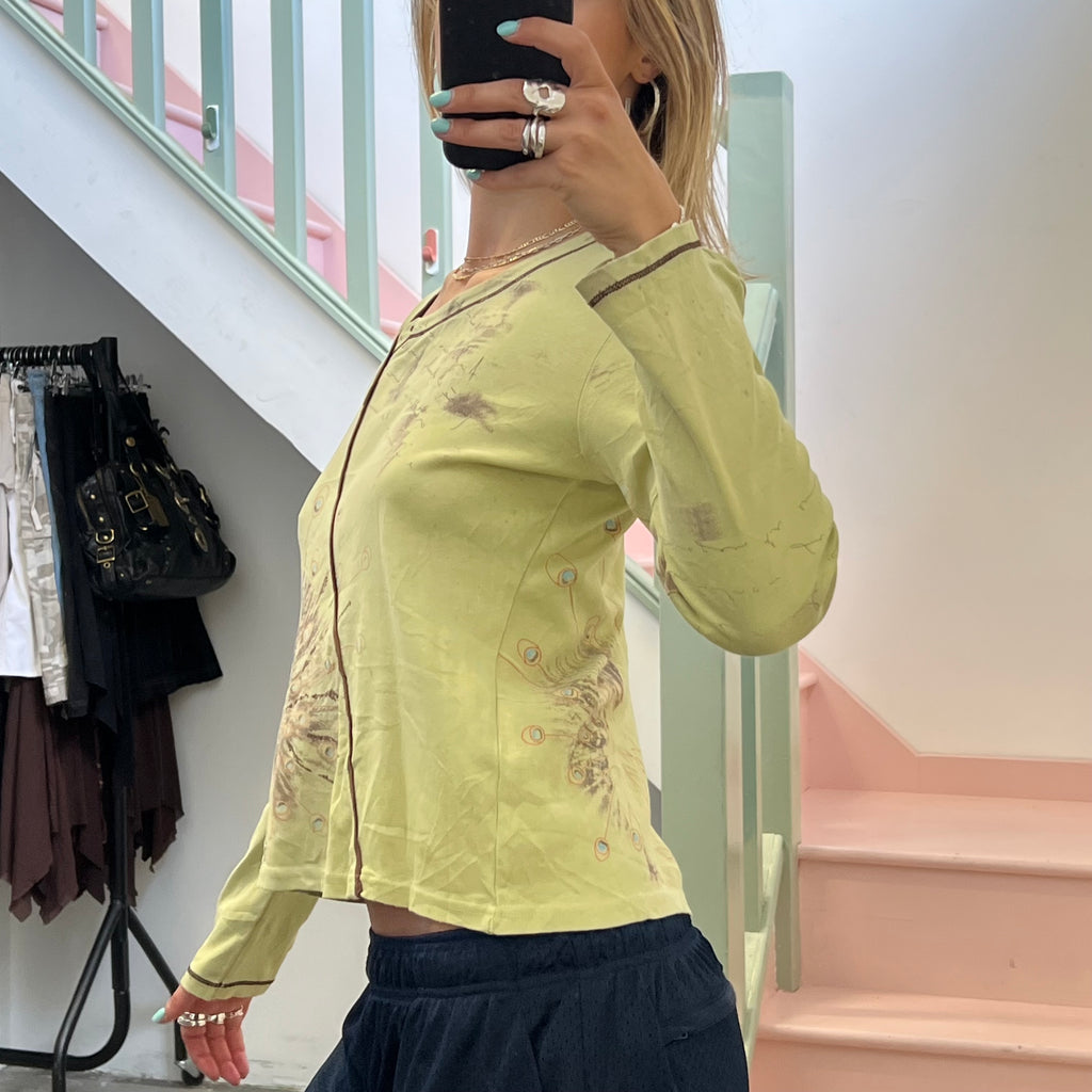 Affinites green printed long sleeve top