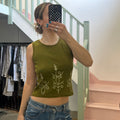 Khaki embroidered vest top