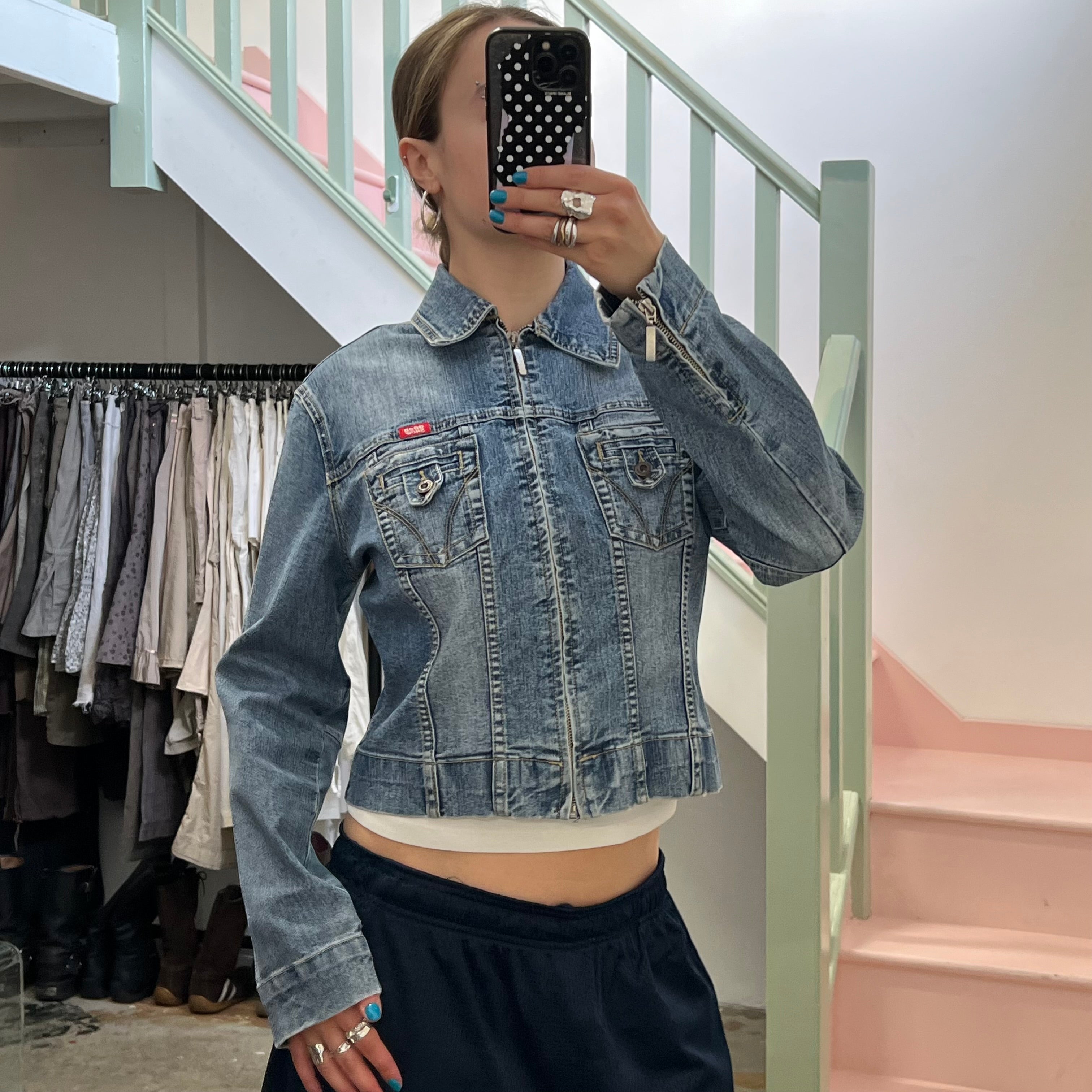 Light wash zip up denim jacket