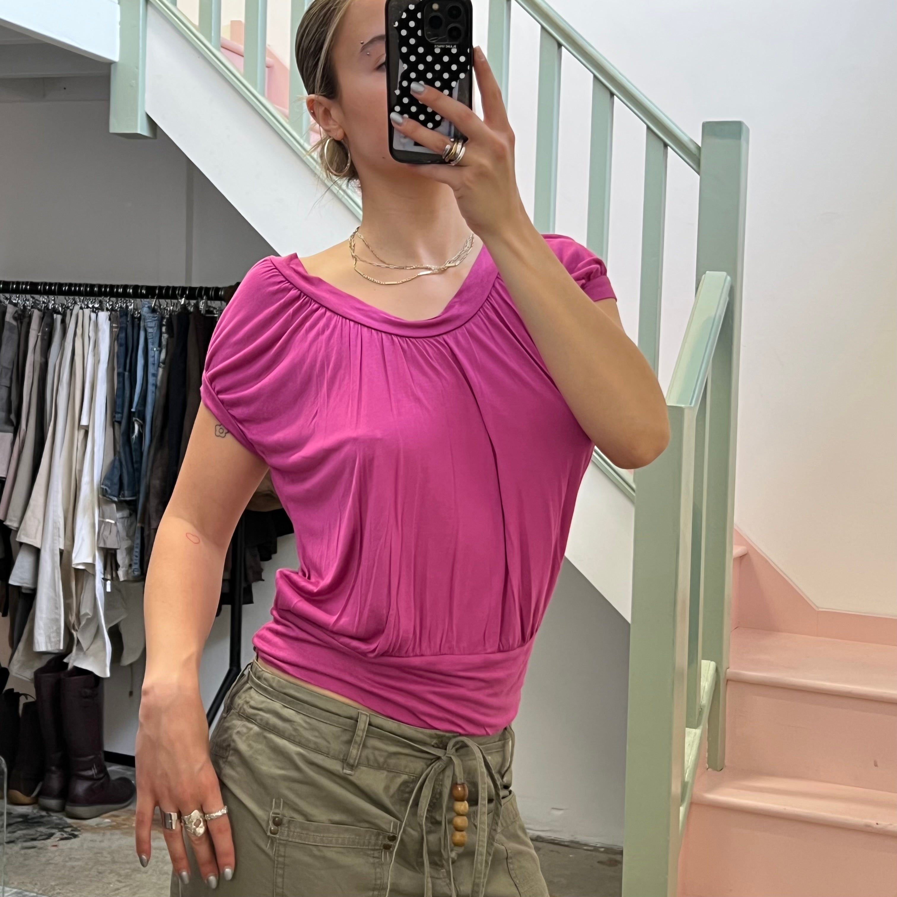 Fuchsia slouchy off shoulder top