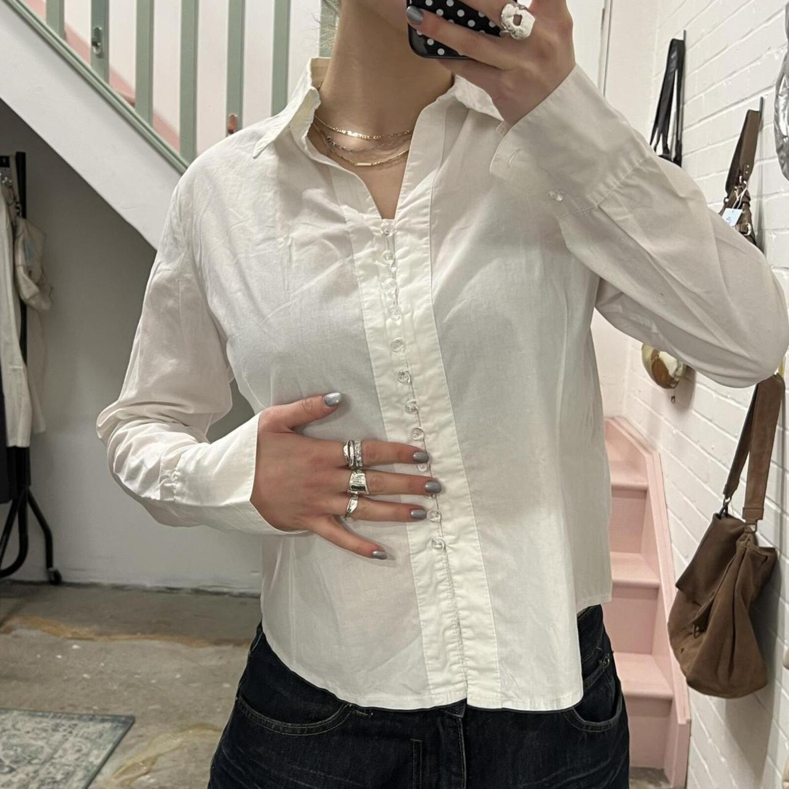 white cotton vintage button up shirt