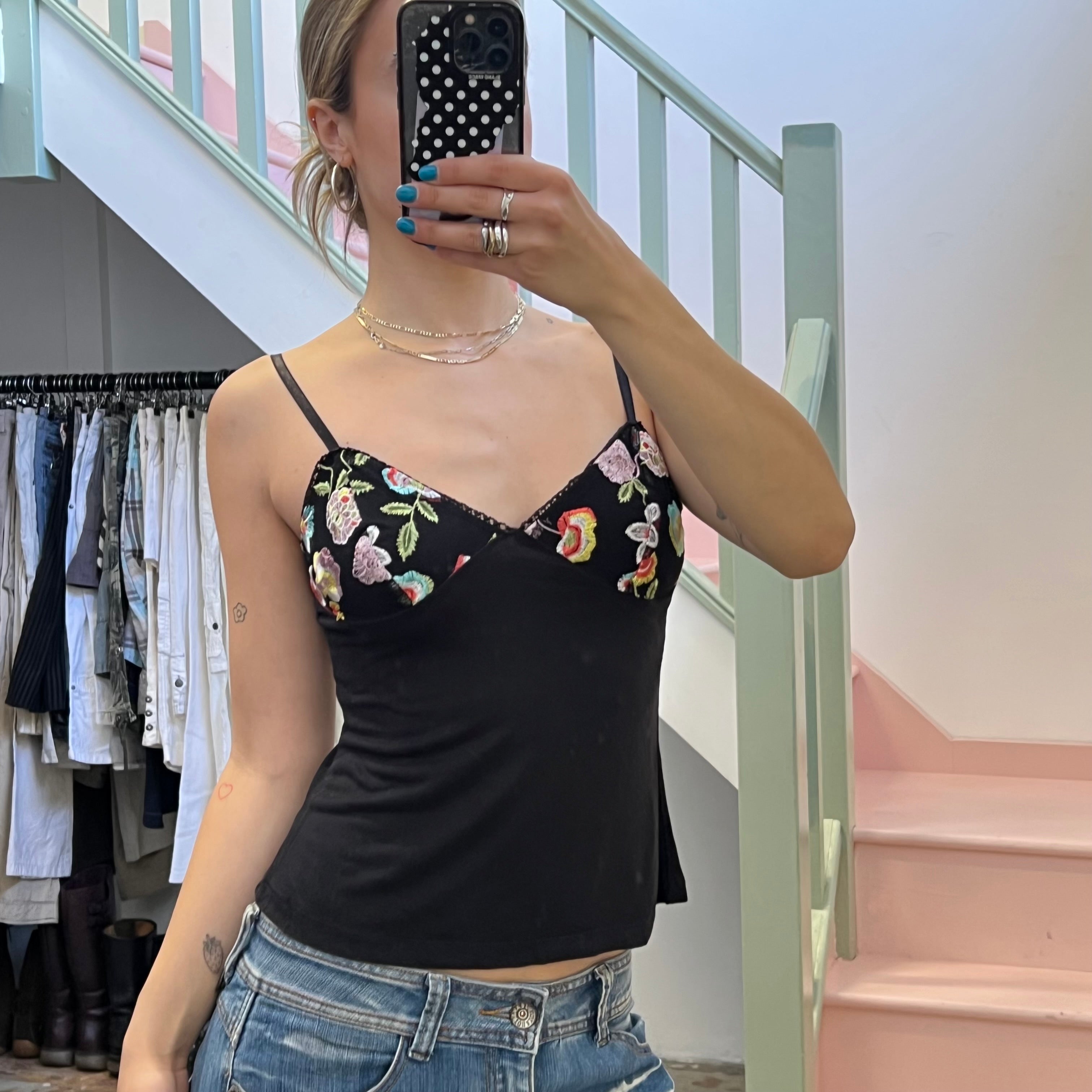 Black floral embroidered camis