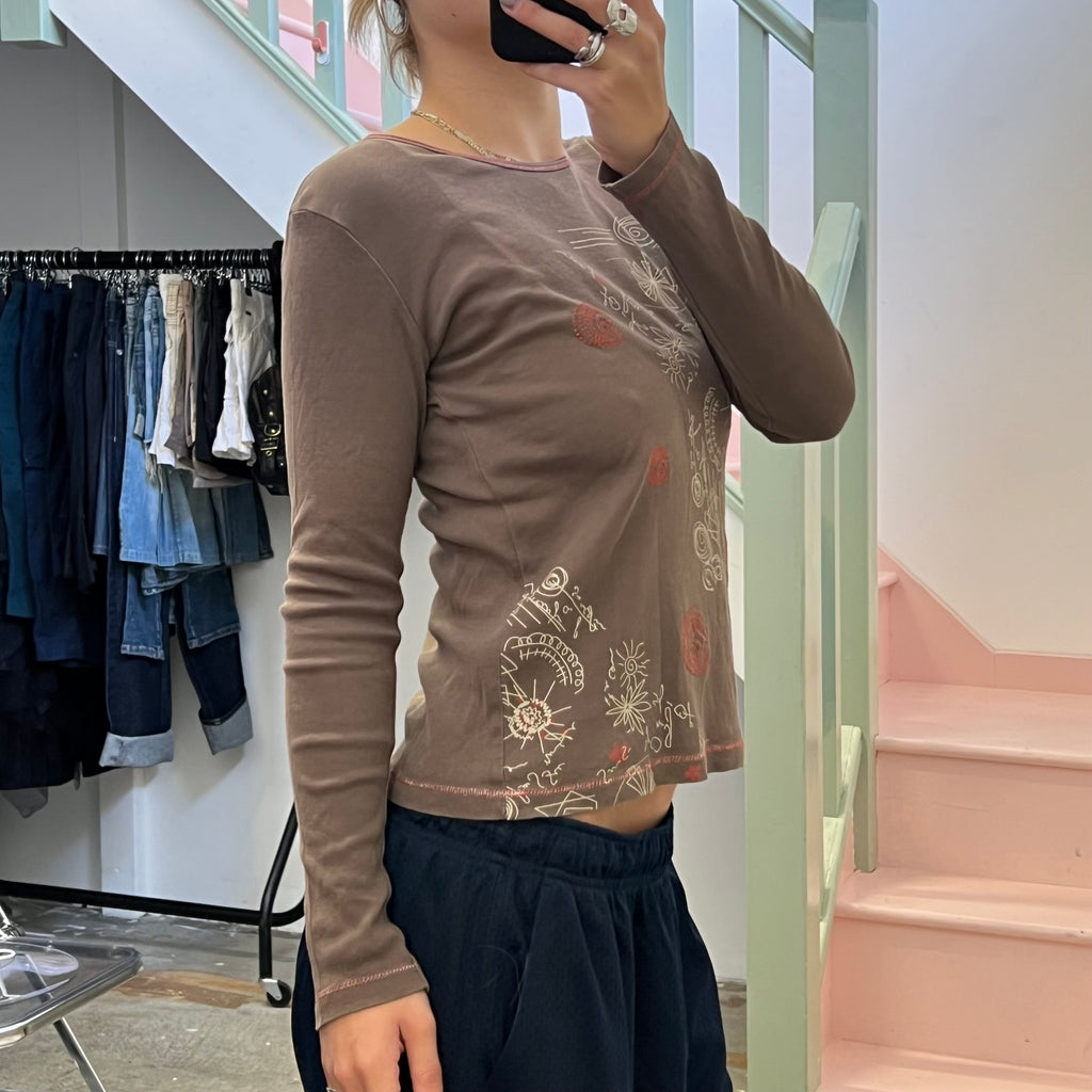 Brown and orange printed top