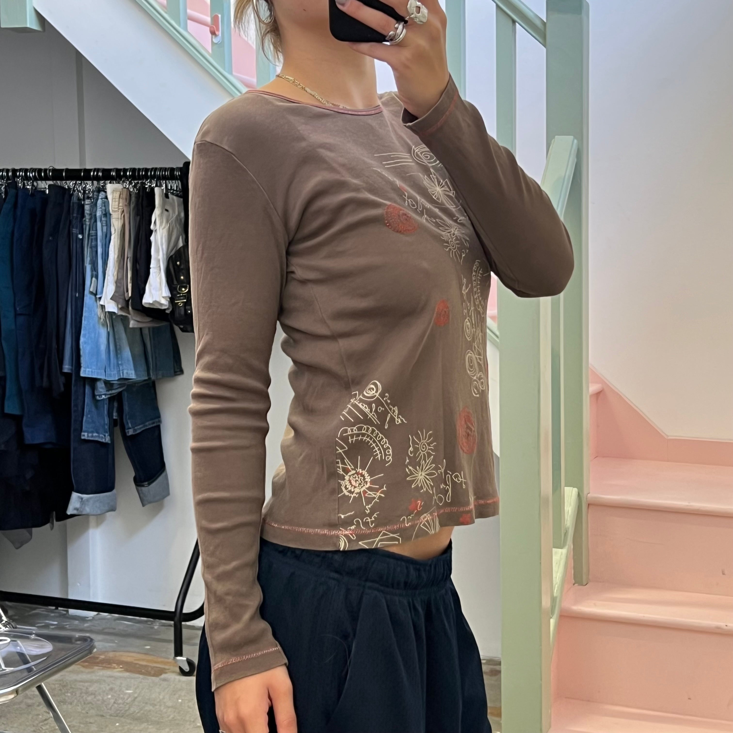 Brown and orange printed top