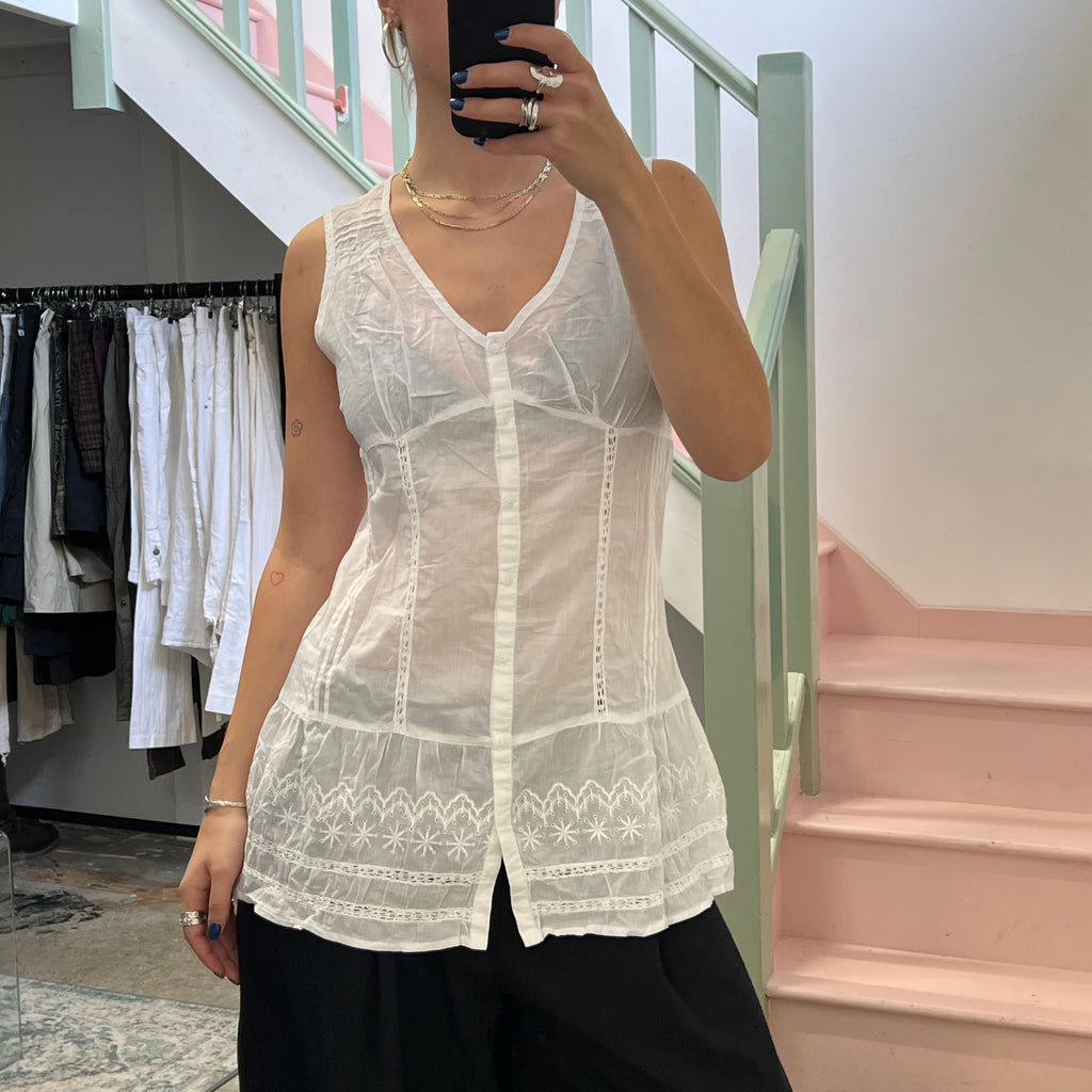 Promod white longline blouse