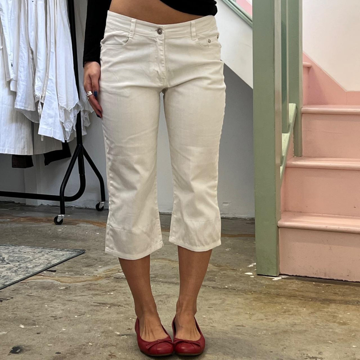 White denim capris