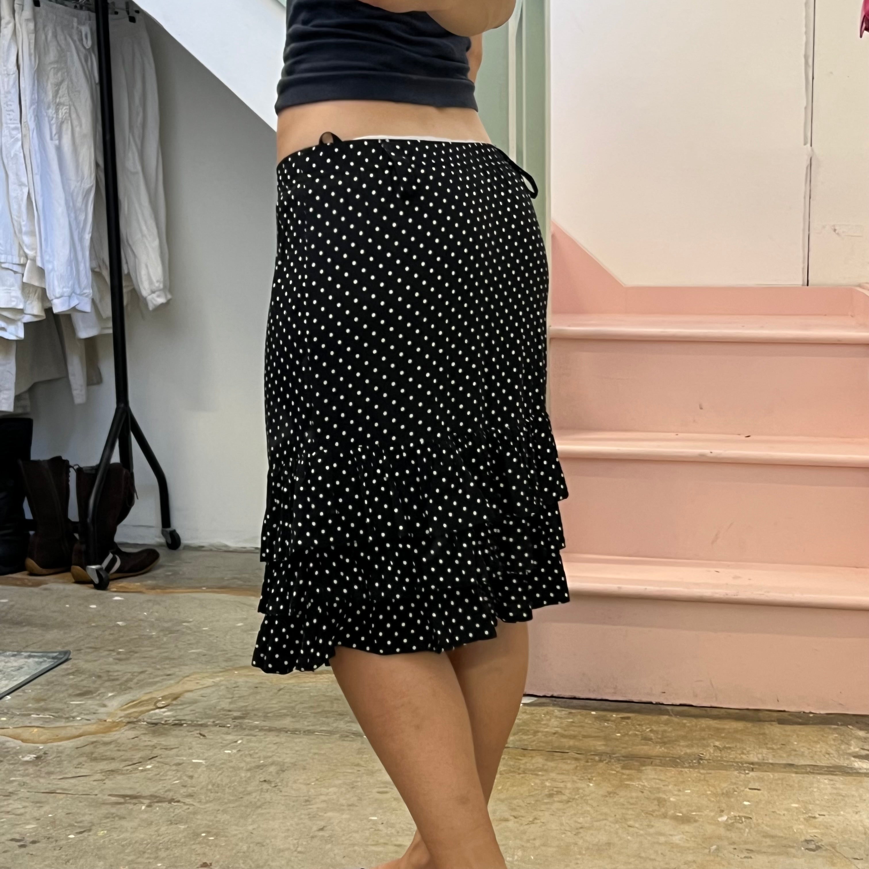 Black and white polka dot midi skirt