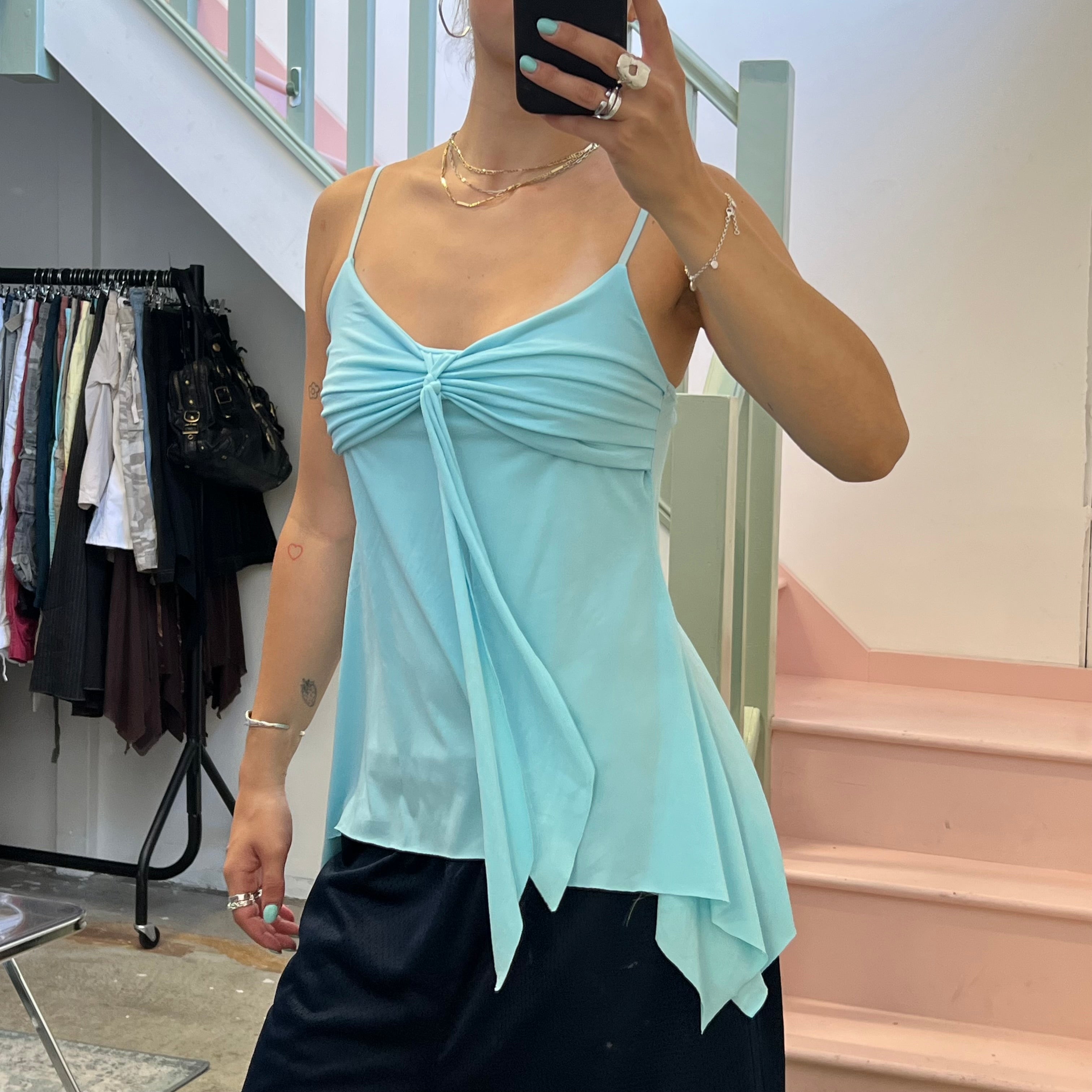 Light blue floaty asymmetrical cami