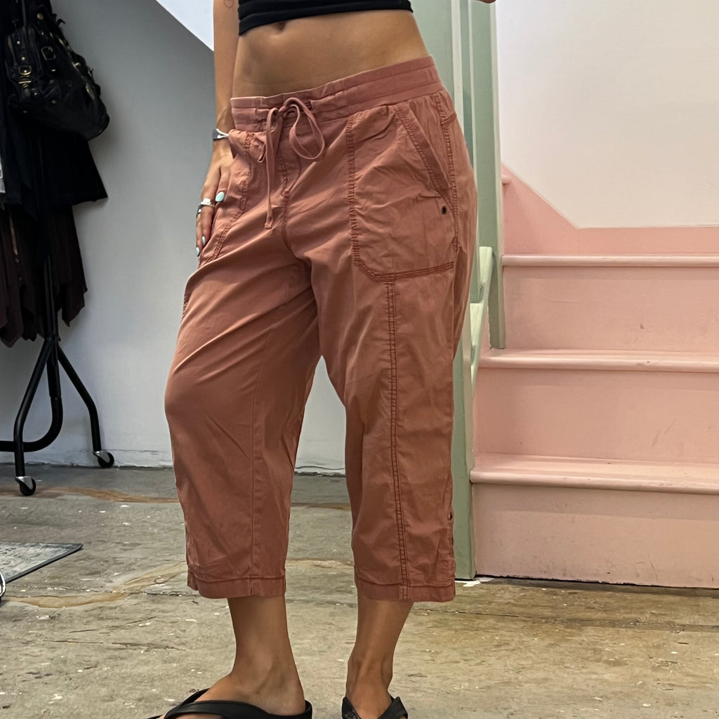 Orange rust tie waist cargo capris