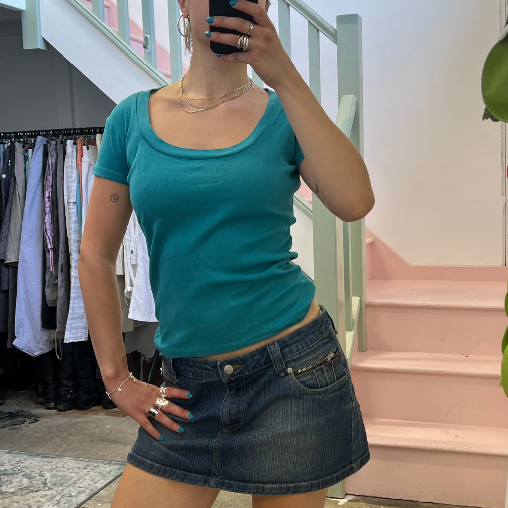 Turquoise scoop neck top
