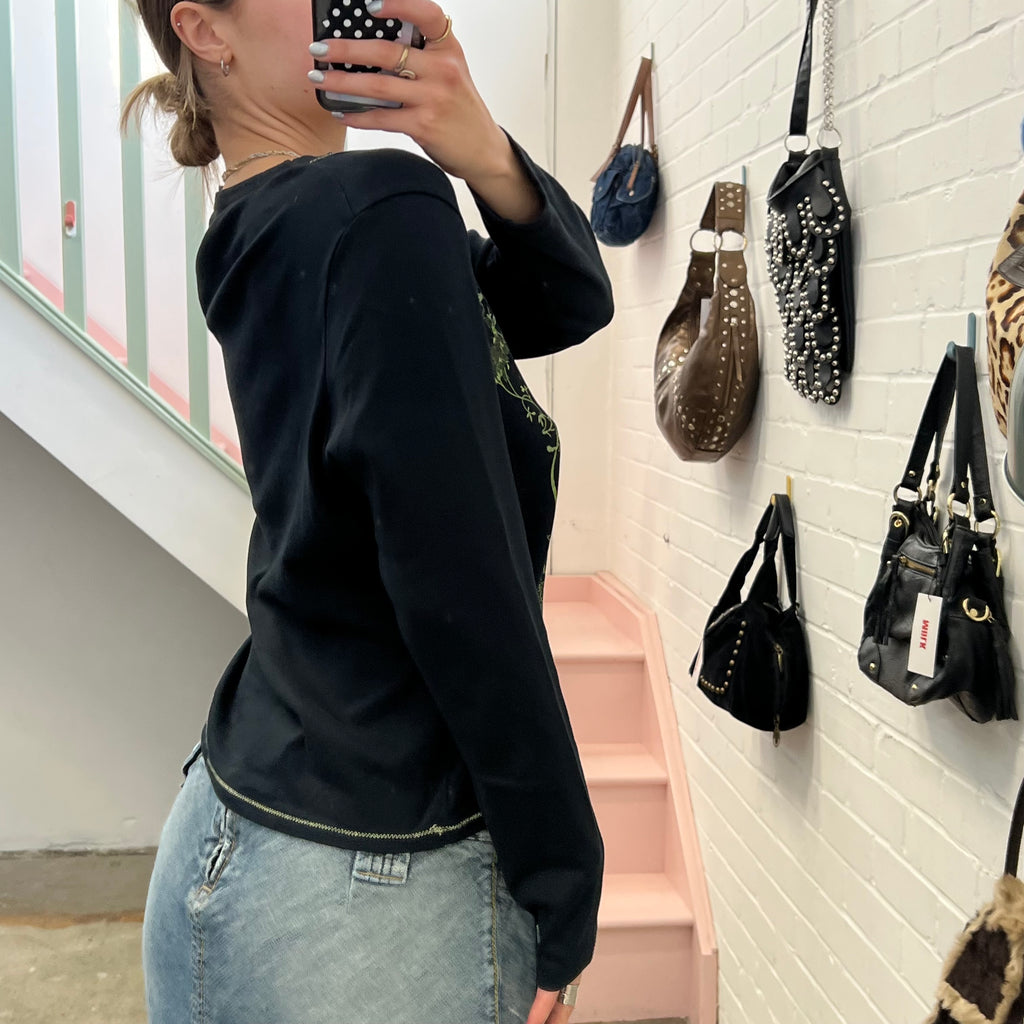 Black printed long sleeve top