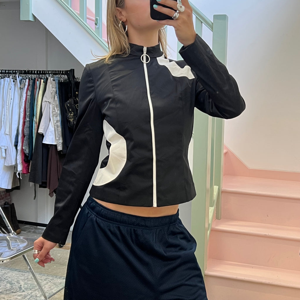 Burton black and white fitted satin jacket