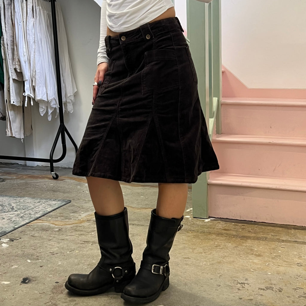 Brown corduroy midi skirt