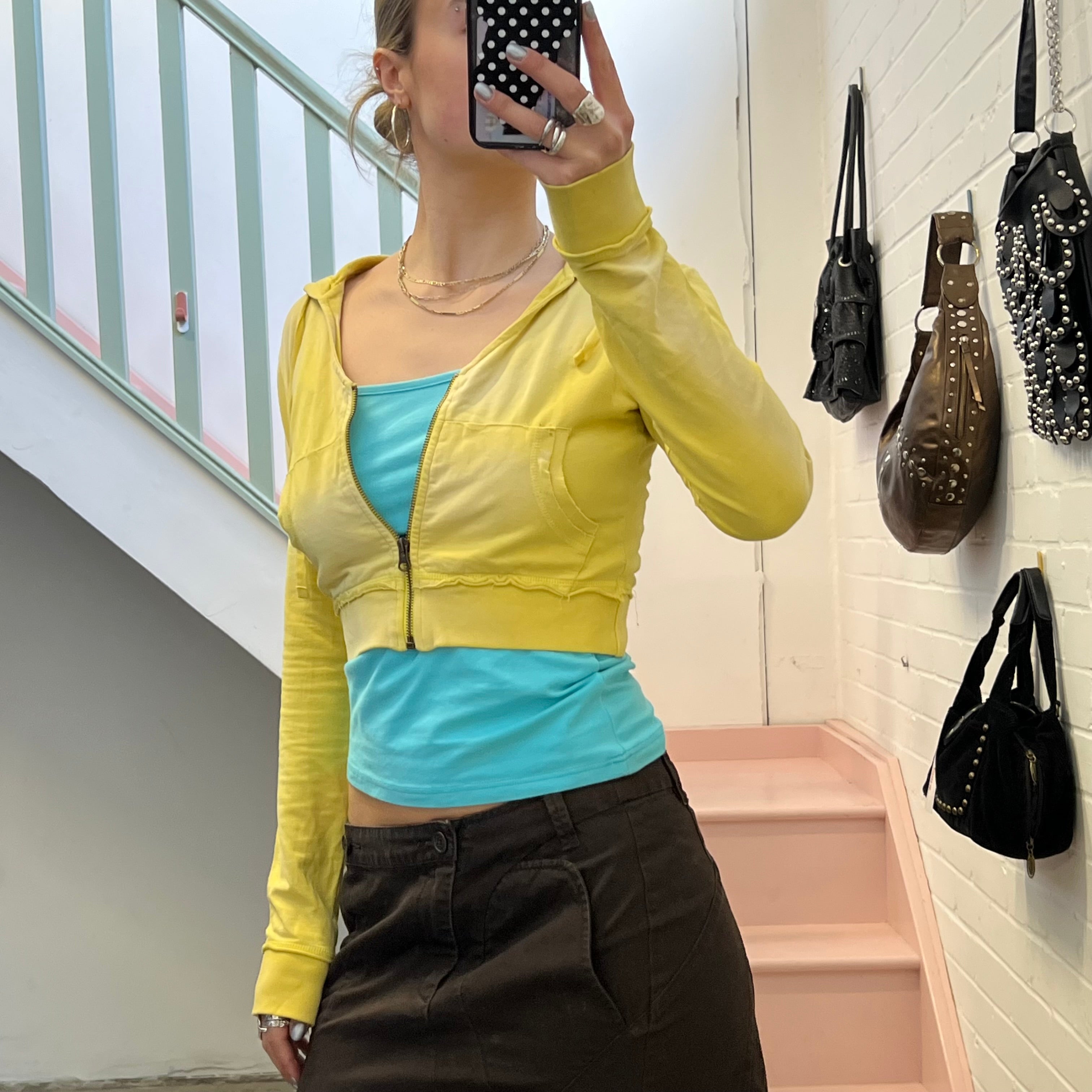 Yellow cropped fitted hoodie