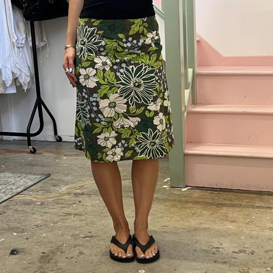 Green floral midi skirt