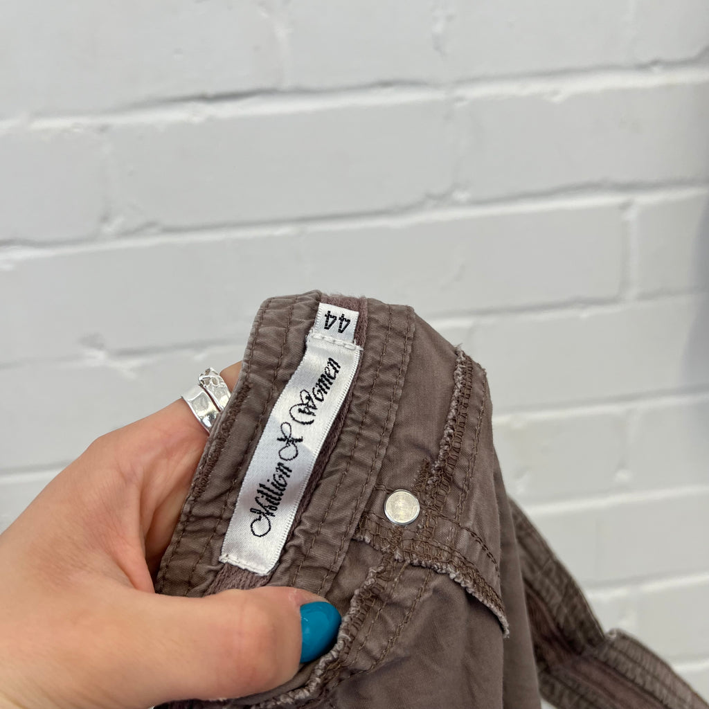 Brown baggy wide leg cargo capris