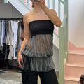 Sheer stripey drop waist strapless top