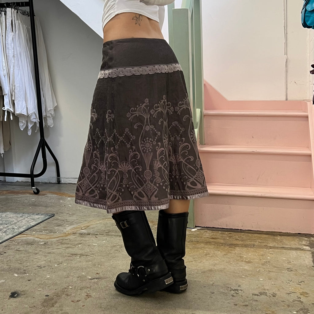 Promod brown crinkle midi skirt