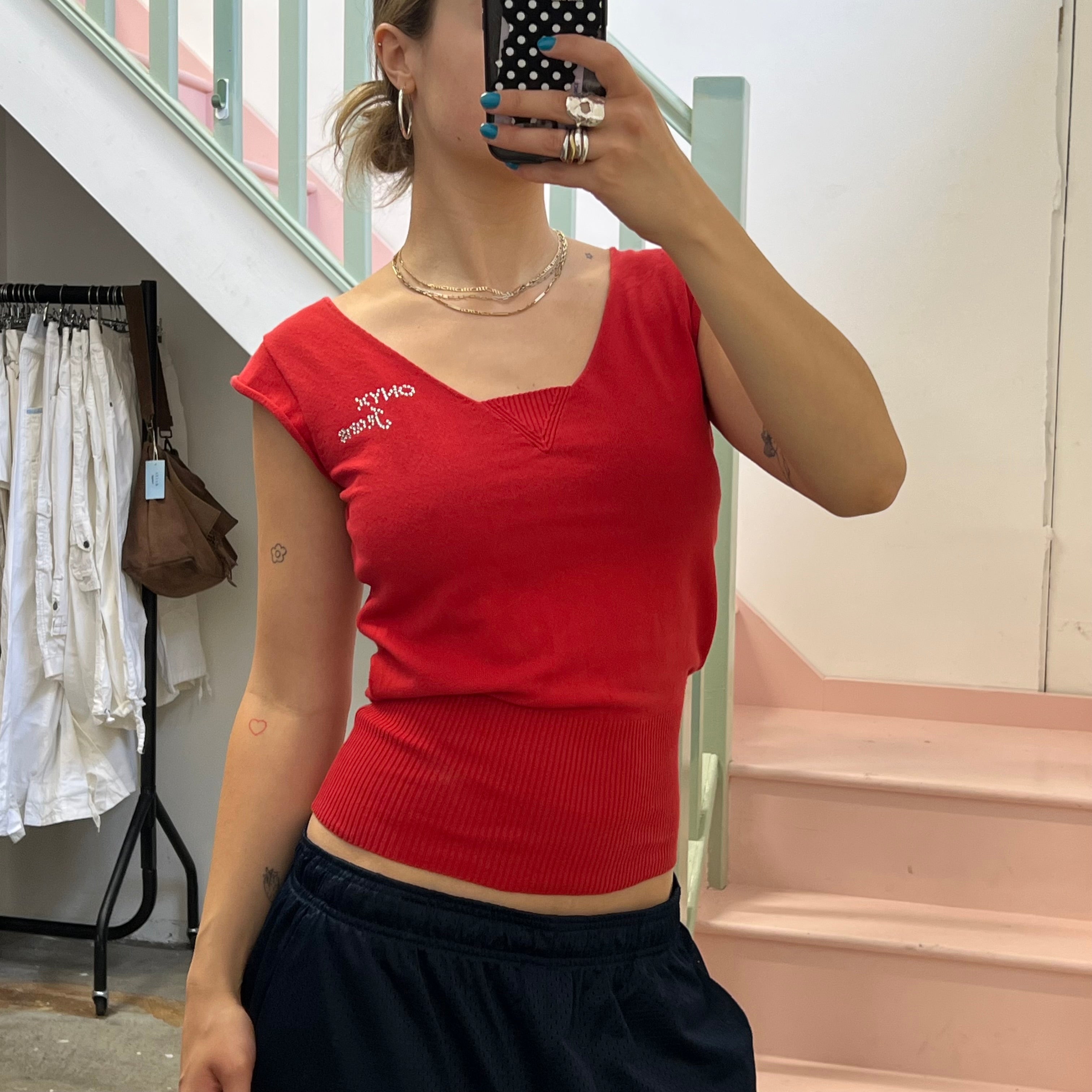 Red slouchy cut out tee