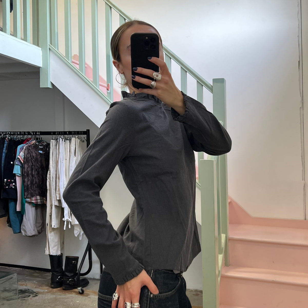 Grey long sleeve blouse