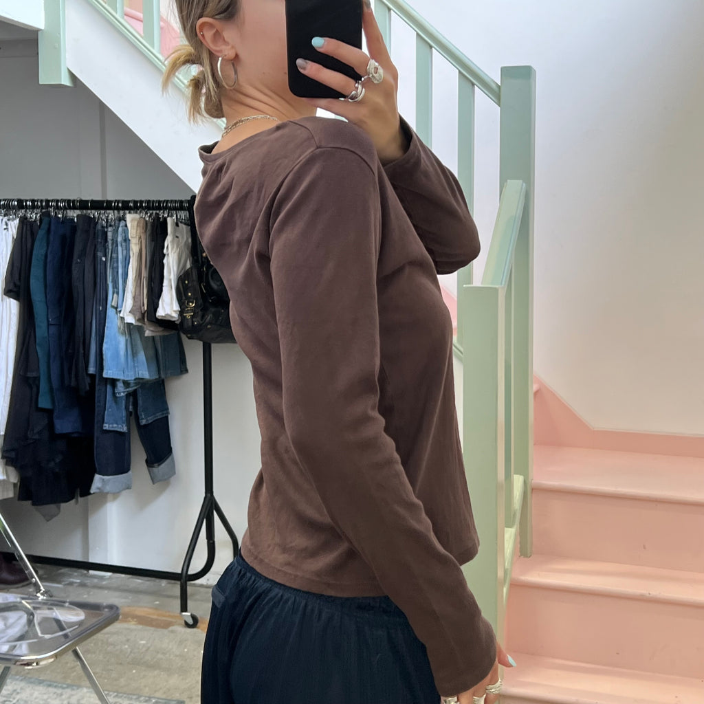Cache brown top with pin detail