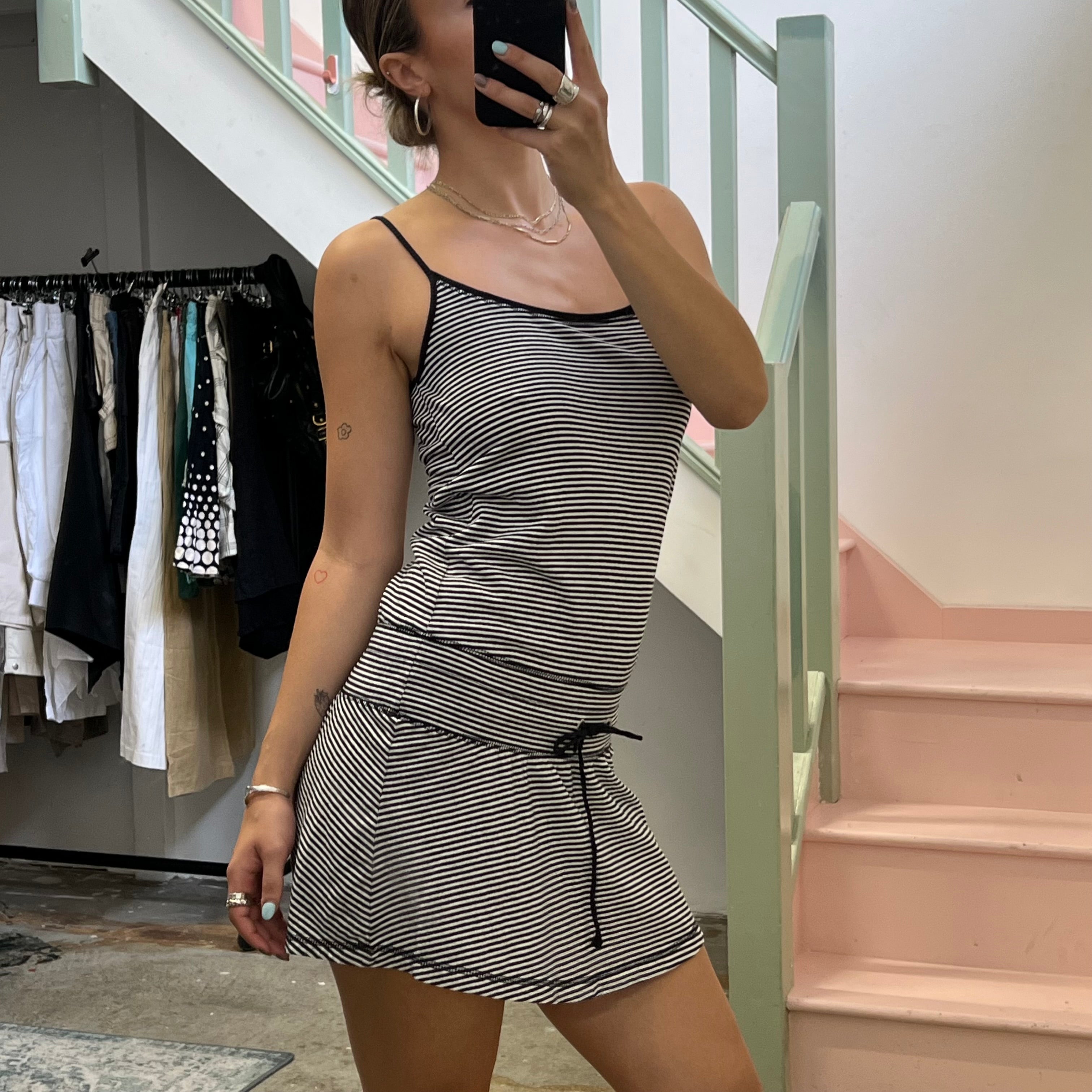 Stripe drop waist mini dress