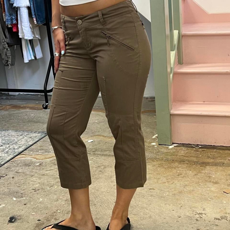 Khaki slim leg low rise capris