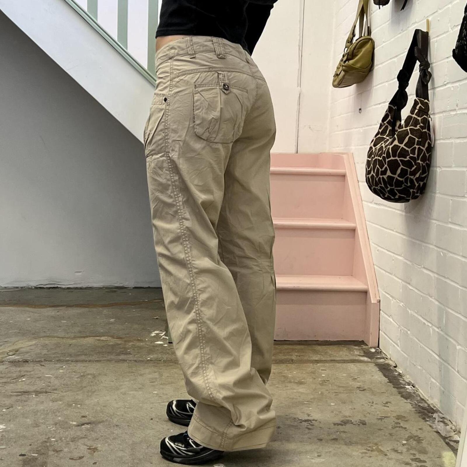 cream low rise wide leg cargo trousers