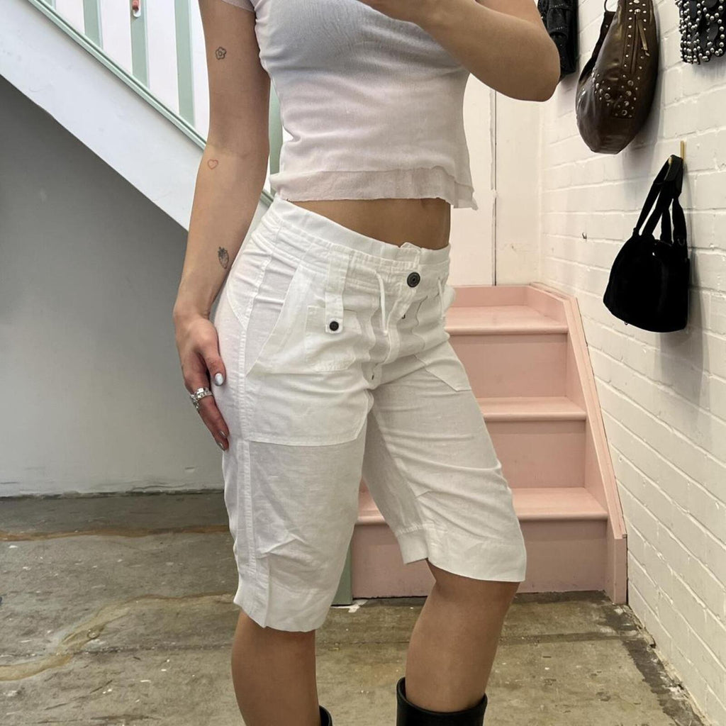 Diesel white linen knee length shorts