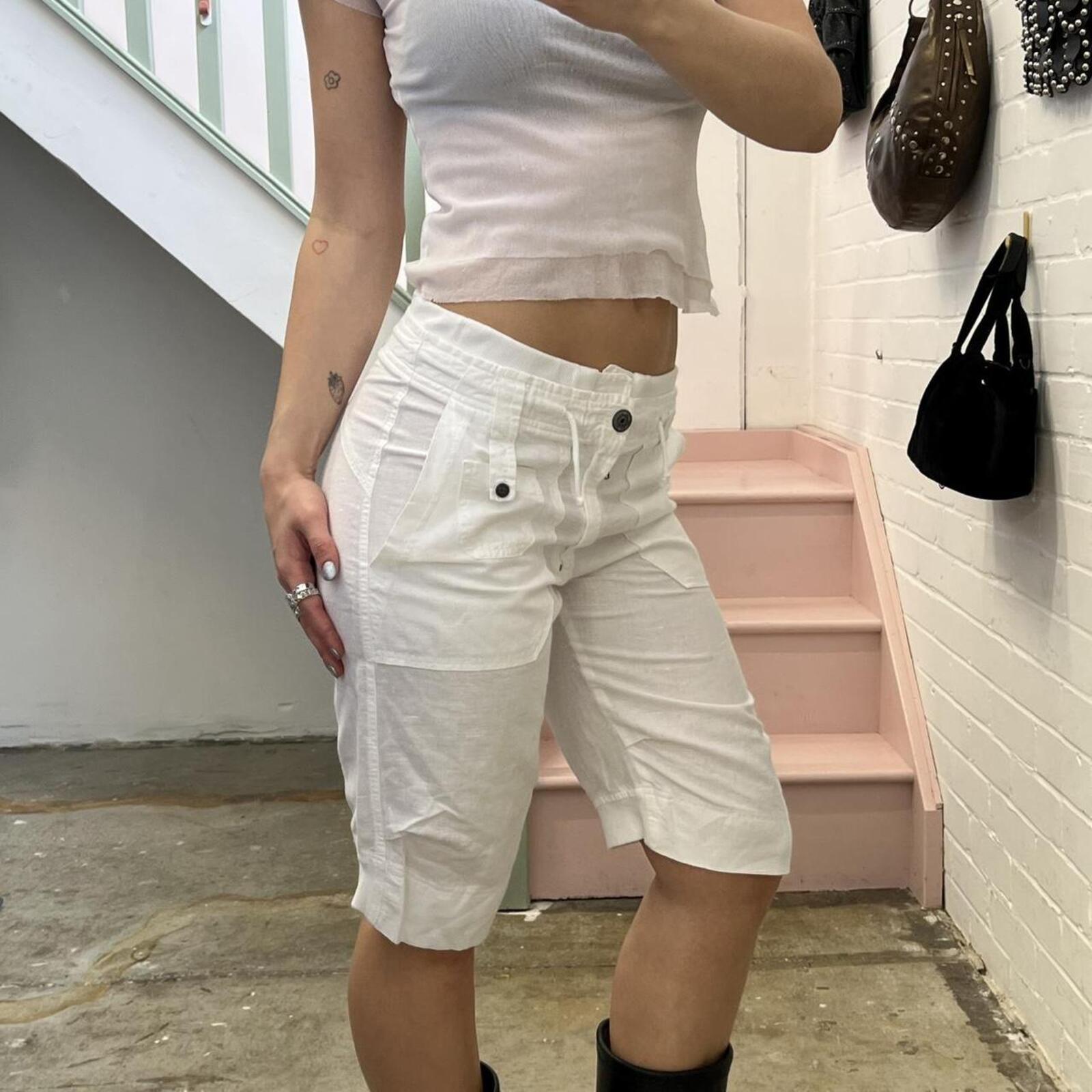 Diesel white linen knee length shorts