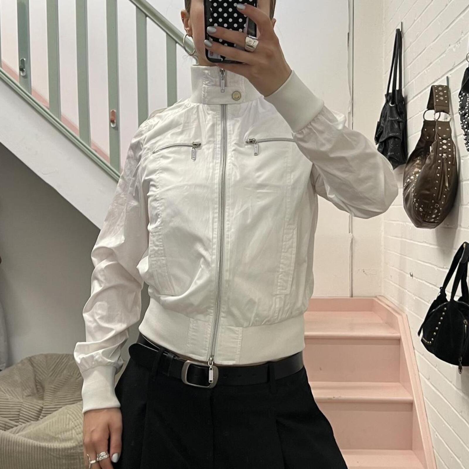 White fitted lightweight vintage bomber jacket