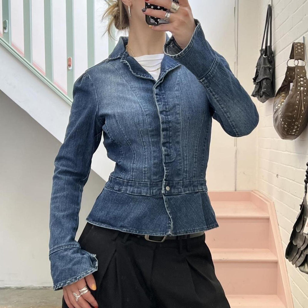 Navy denim fitted button up jacket