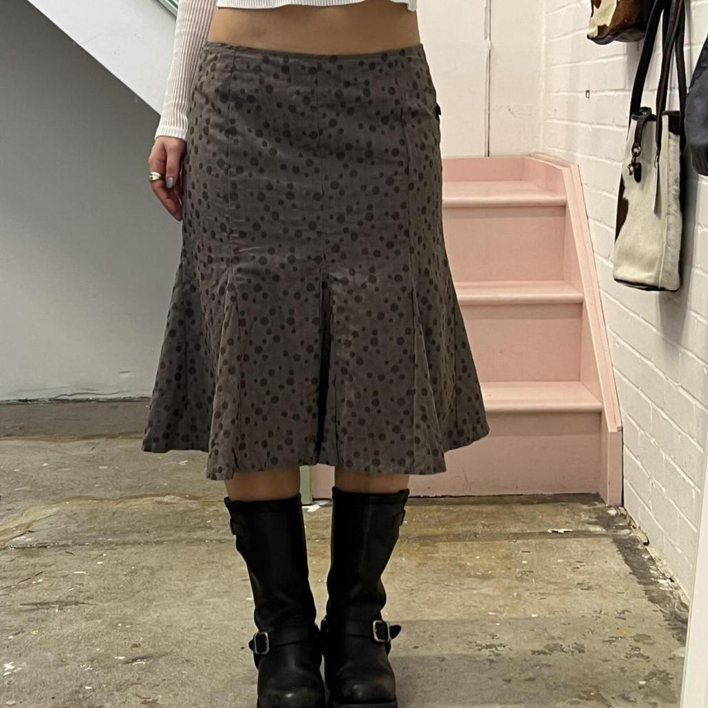 grey polka dot floaty vintage midi skirt