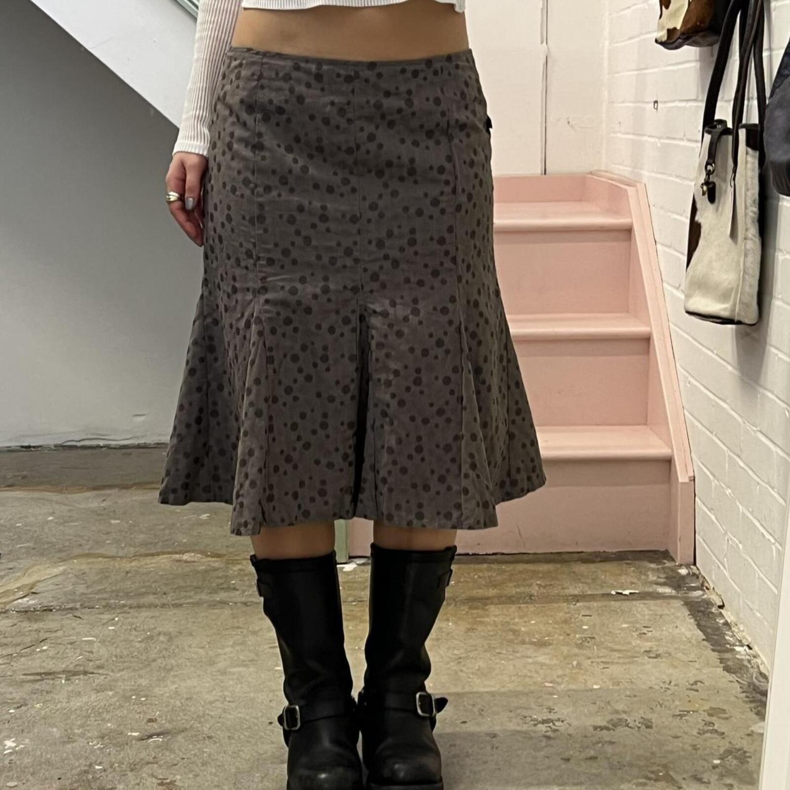 grey polka dot floaty vintage midi skirt