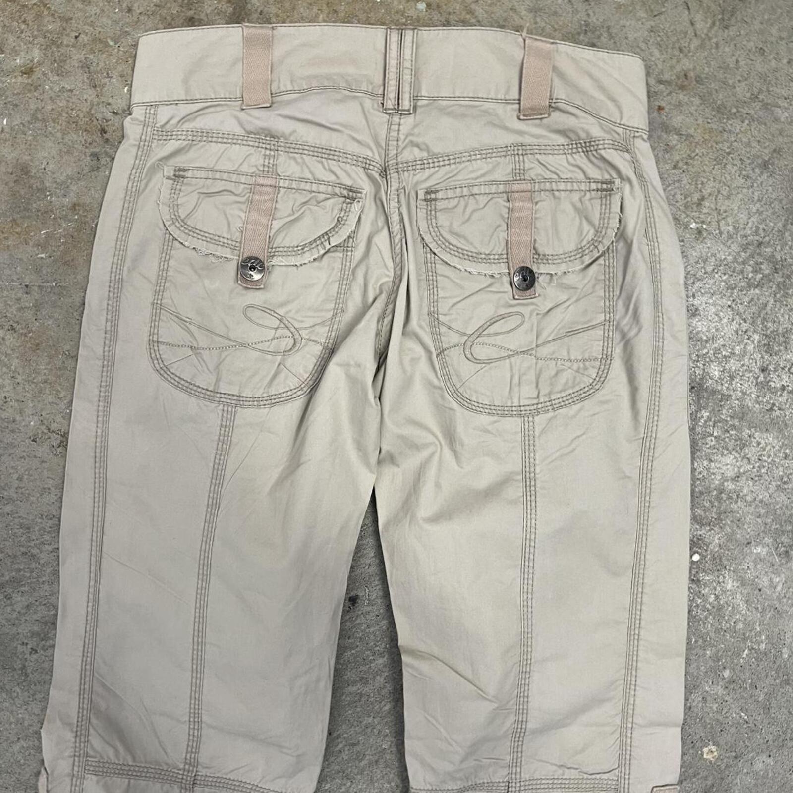 esprit cream vintage low rise flared cargo trousers