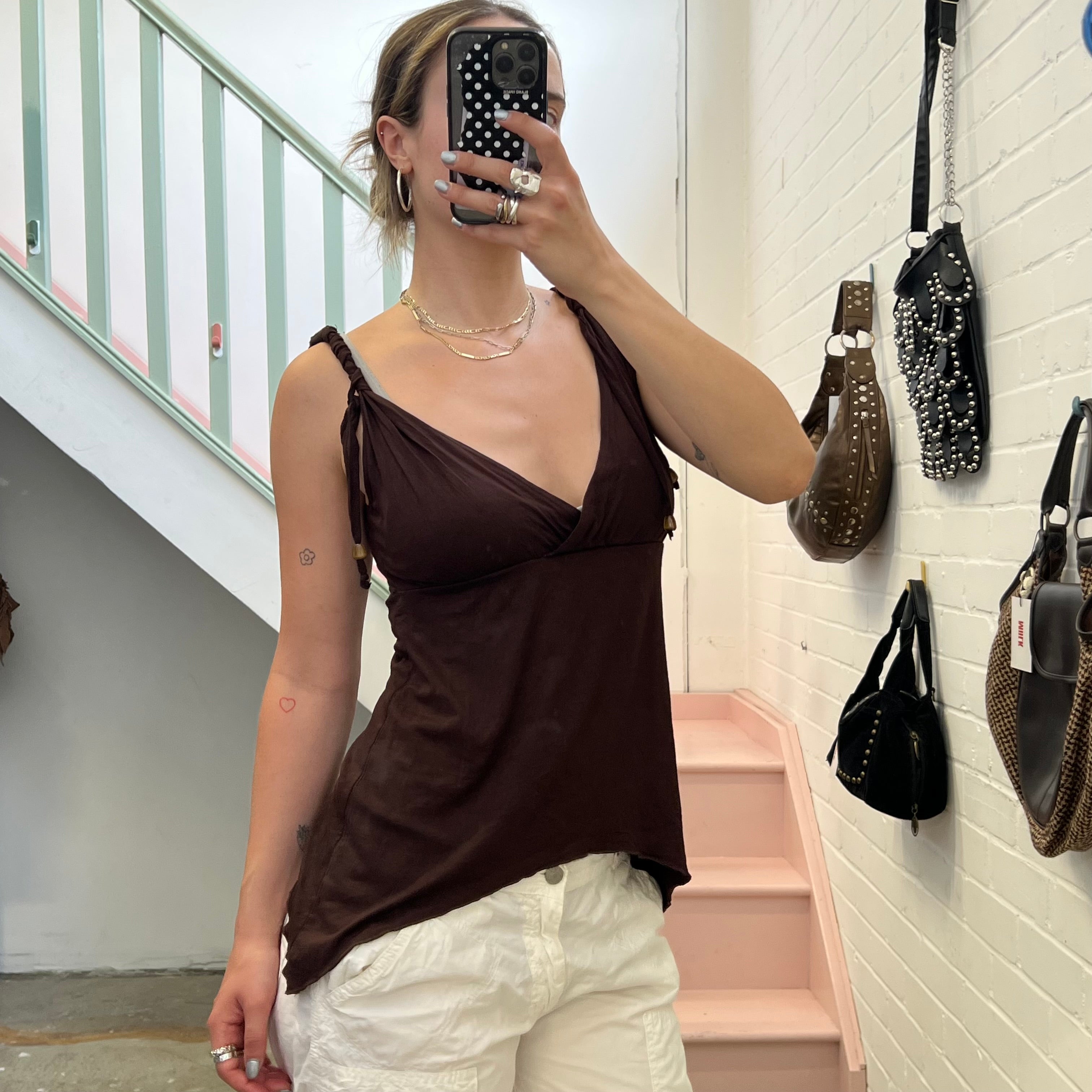 Brown asymmetrical vest
