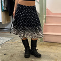 Navy and white polka dot pleated midi