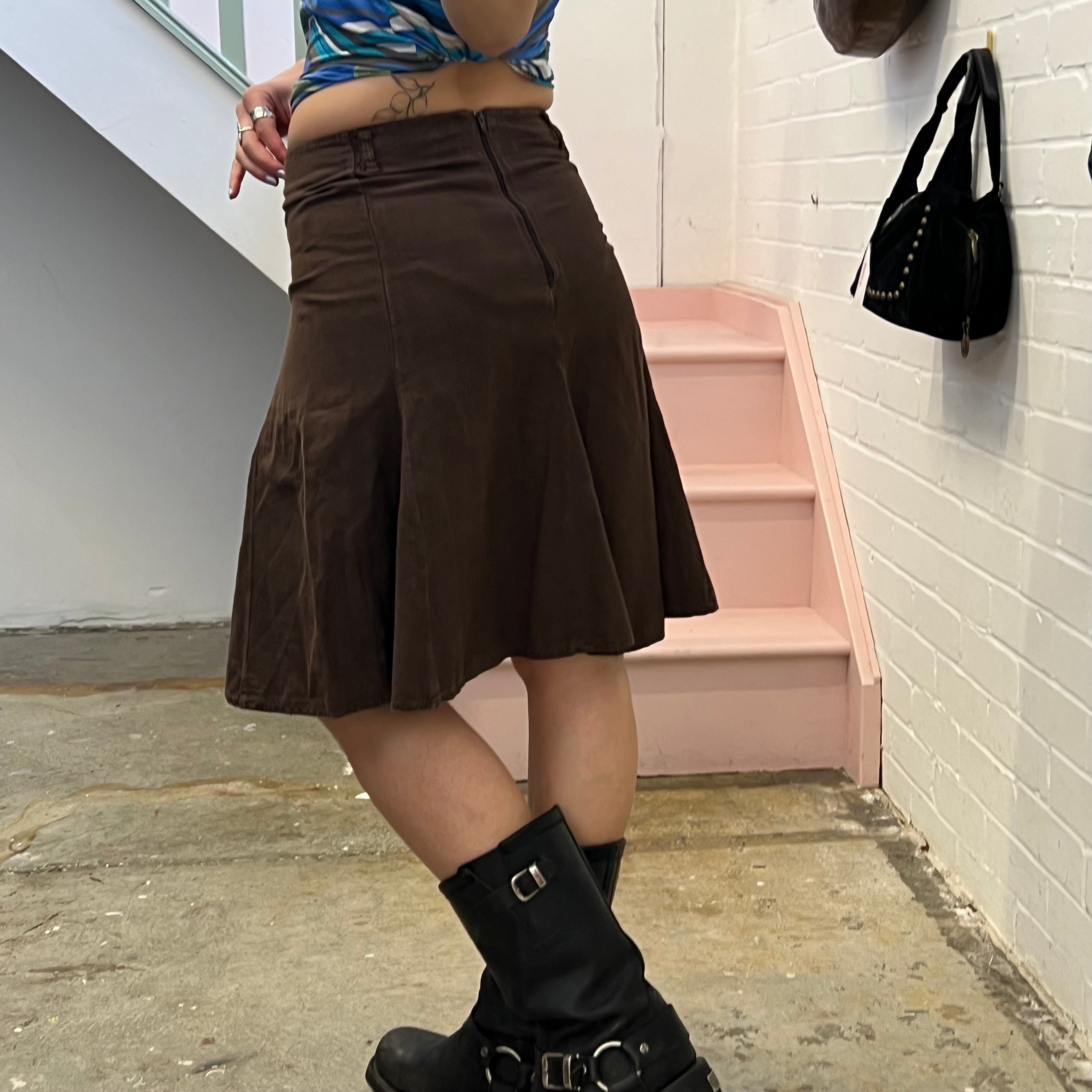 Brown pleated midi skirt