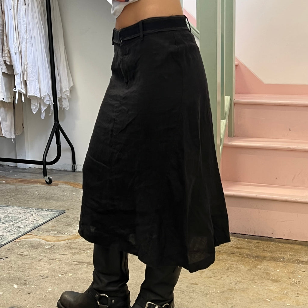 Black linen cargo maxi skirt