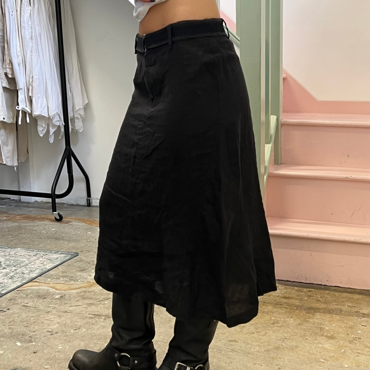 Black linen cargo maxi skirt